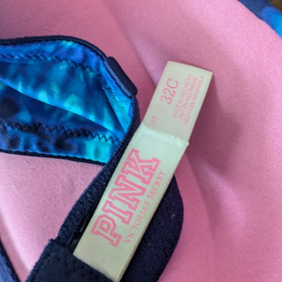 Victoria's Secret PINK Strapless Blue Tie-dye Bra Underwire Padded Pushup - Picture 5 of 5